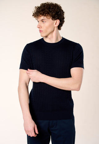T-Shirt in Maglia a Trecce|Colore:Blu