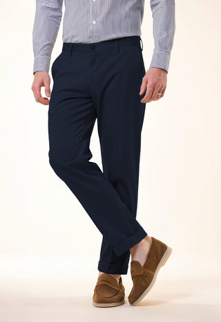 Pantalone Chino Slim Fit con Risvolto|Colore:Blu