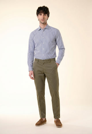 Pantalone Chino Slim Fit con Risvolto|Colore:Militare
