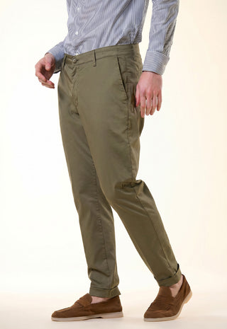 Pantalone Chino Slim Fit con Risvolto|Colore:Militare