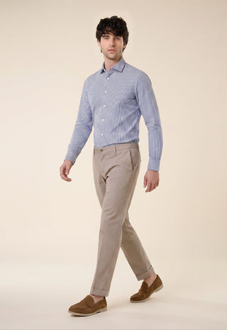 Pantalone Chino Slim Fit con Risvolto|Colore:Tortora