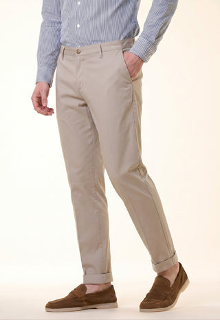 Pantalone Chino Slim Fit con Risvolto|Colore:Tortora