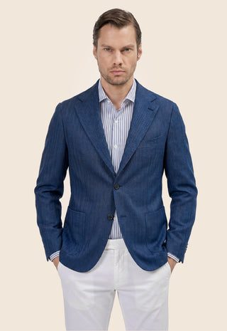 Giacca Due Bottoni Herringbone|Colore:Blu
