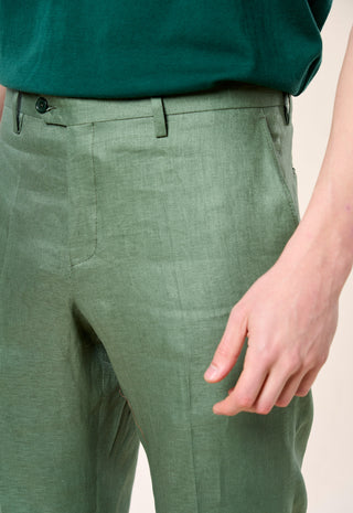Pantalone Casual Chic in Lino Fiammato|Colore:Verde