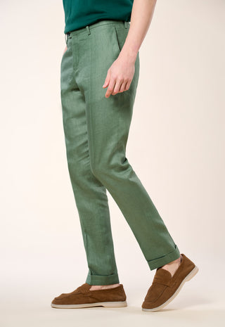 Pantalone Casual Chic in Lino Fiammato|Colore:Verde