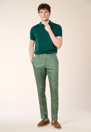 Pantalone Casual Chic in Lino Fiammato|Colore:Verde