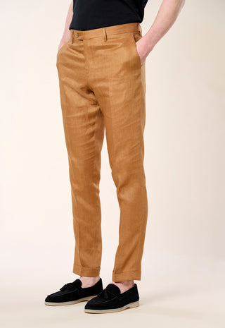 Pantalone Casual Chic in Lino Fiammato|Colore:Ruggine