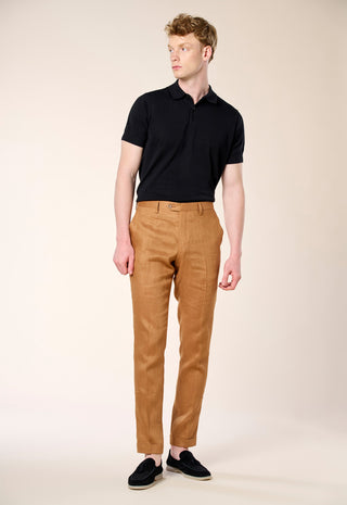 Pantalone Casual Chic in Lino Fiammato|Colore:Ruggine