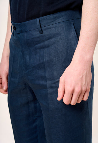 Pantalone Casual Chic in Lino Fiammato|Colore:Blu