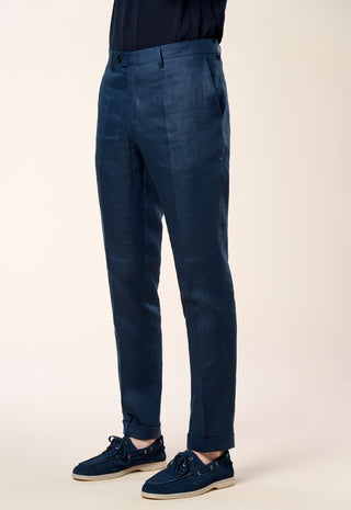 Pantalone Casual Chic in Lino Fiammato|Colore:Blu