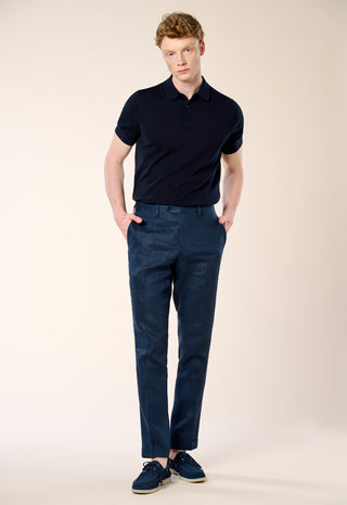 Pantalone Casual Chic in Lino Fiammato|Colore:Blu