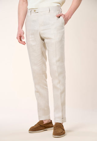 Pantalone Casual Chic in Lino Fiammato|Colore:Beige