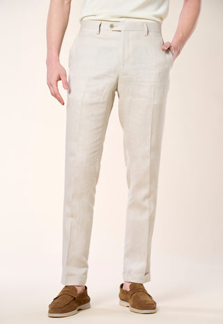 Pantalone Casual Chic in Lino Fiammato|Colore:Beige