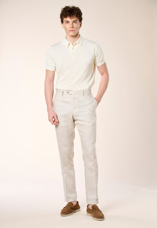 Pantalone Casual Chic in Lino Fiammato|Colore:Beige