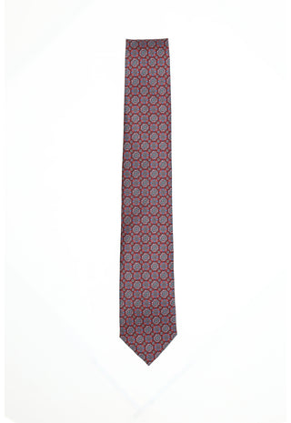 Cravatta Bordeaux a Micro Medaglioni Geometrici|Colore:Fantasia