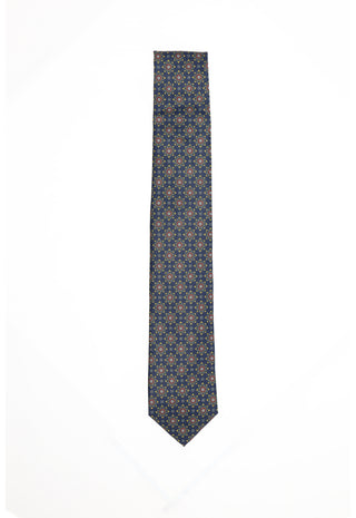 Cravatta Blu Navy a Pattern Geometrico Medaglione|Colore:Fantasia