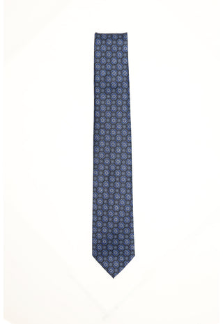 Cravatta Blu Navy a Pattern Geometrico Medaglione|Colore:Fantasia