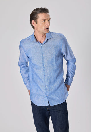 Camicia 100% Lino Slim Fit|Colore:Azzurro
