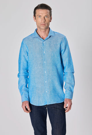 Camicia 100% Lino Slim Fit|Colore:Turchese