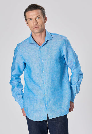 Camicia 100% Lino Slim Fit|Colore:Turchese