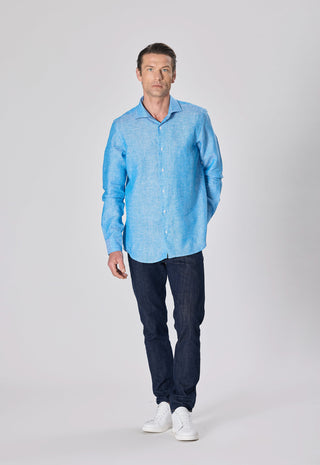 Camicia 100% Lino Slim Fit|Colore:Turchese