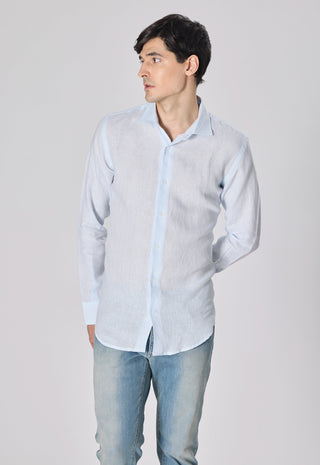 Camicia 100% Lino Slim Fit|Colore:Celeste 1