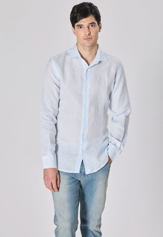 Camicia 100% Lino Slim Fit|Colore:Celeste 1