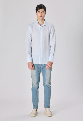 Camicia 100% Lino Slim Fit|Colore:Celeste 1