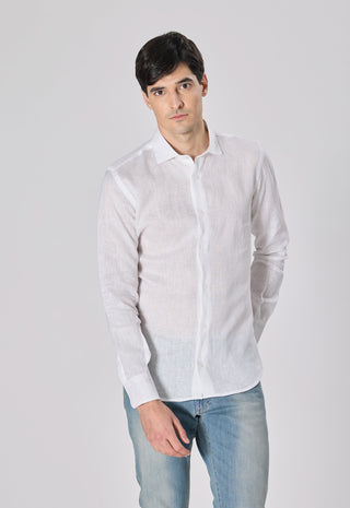 Camicia 100% Lino Slim Fit|Colore:Bianco