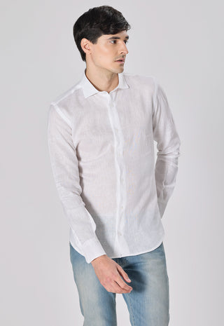 Camicia 100% Lino Slim Fit|Colore:Bianco