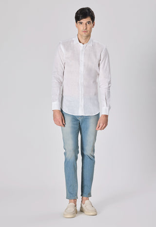 Camicia 100% Lino Slim Fit|Colore:Bianco