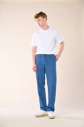 Pantalone Casual in Chambray a Gamba Dritta|Colore:Denim chiaro