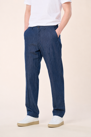 Pantalone Casual in Chambray a Gamba Dritta|Colore:Denim scuro