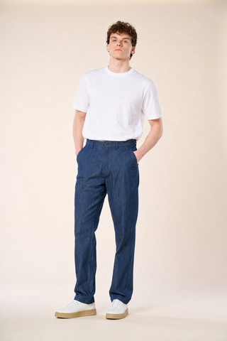 Pantalone Casual in Chambray a Gamba Dritta|Colore:Denim scuro
