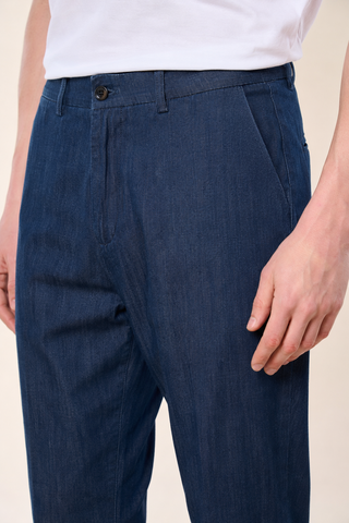 Pantalone Casual in Chambray a Gamba Dritta|Colore:Denim scuro