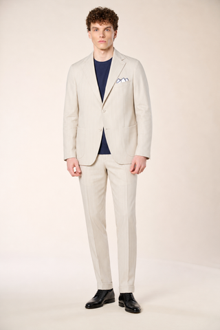 Giacca Gessata Monopetto con Tasche a Toppa|Colore:Beige