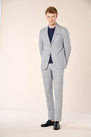 Giacca Gessata Monopetto con Tasche a Toppa|Colore:Grigio