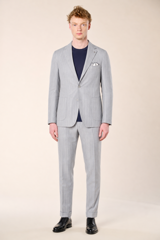 Giacca Gessata Monopetto con Tasche a Toppa|Colore:Grigio