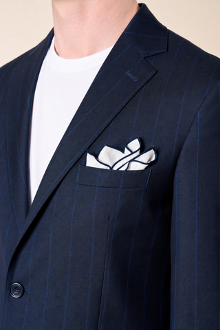 Giacca Gessata Monopetto con Tasche a Toppa|Colore:Blu