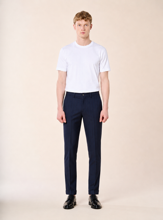Pantalone Uomo Gessato Slim Fit|Colore:Blu