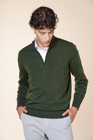 Maglia Uomo Mezza Zip con Collo Alto|Colore:Verde