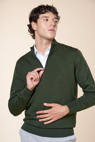 Maglia Uomo Mezza Zip con Collo Alto|Colore:Verde
