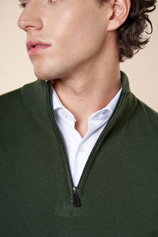 Maglia Uomo Mezza Zip con Collo Alto|Colore:Verde