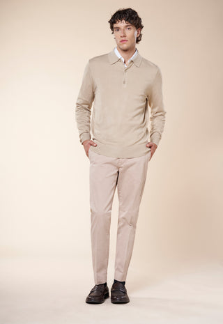Maglia Polo Uomo a Maniche Lunghe con Bottoni|Colore:Beige