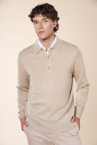 Maglia Polo Uomo a Maniche Lunghe con Bottoni|Colore:Beige