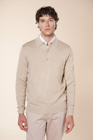 Maglia Polo Uomo a Maniche Lunghe con Bottoni|Colore:Beige