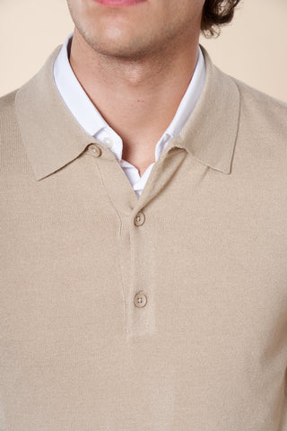 Maglia Polo Uomo a Maniche Lunghe con Bottoni|Colore:Beige
