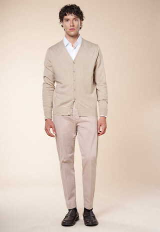 Cardigan Uomo con Scollo a V e Bottoni|Colore:Beige