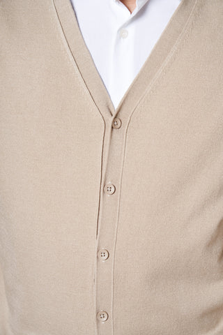 Cardigan Uomo con Scollo a V e Bottoni|Colore:Beige