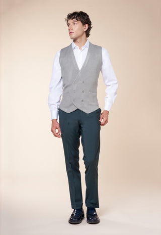 Gilet Uomo Doppiopetto in Maglia con Scollo a V|Colore:Perla